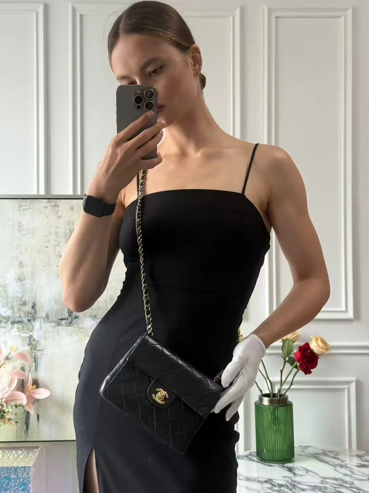 Chanel Vintage Mini Quadratische Klassische Flap Tasche Schwarz 1991
