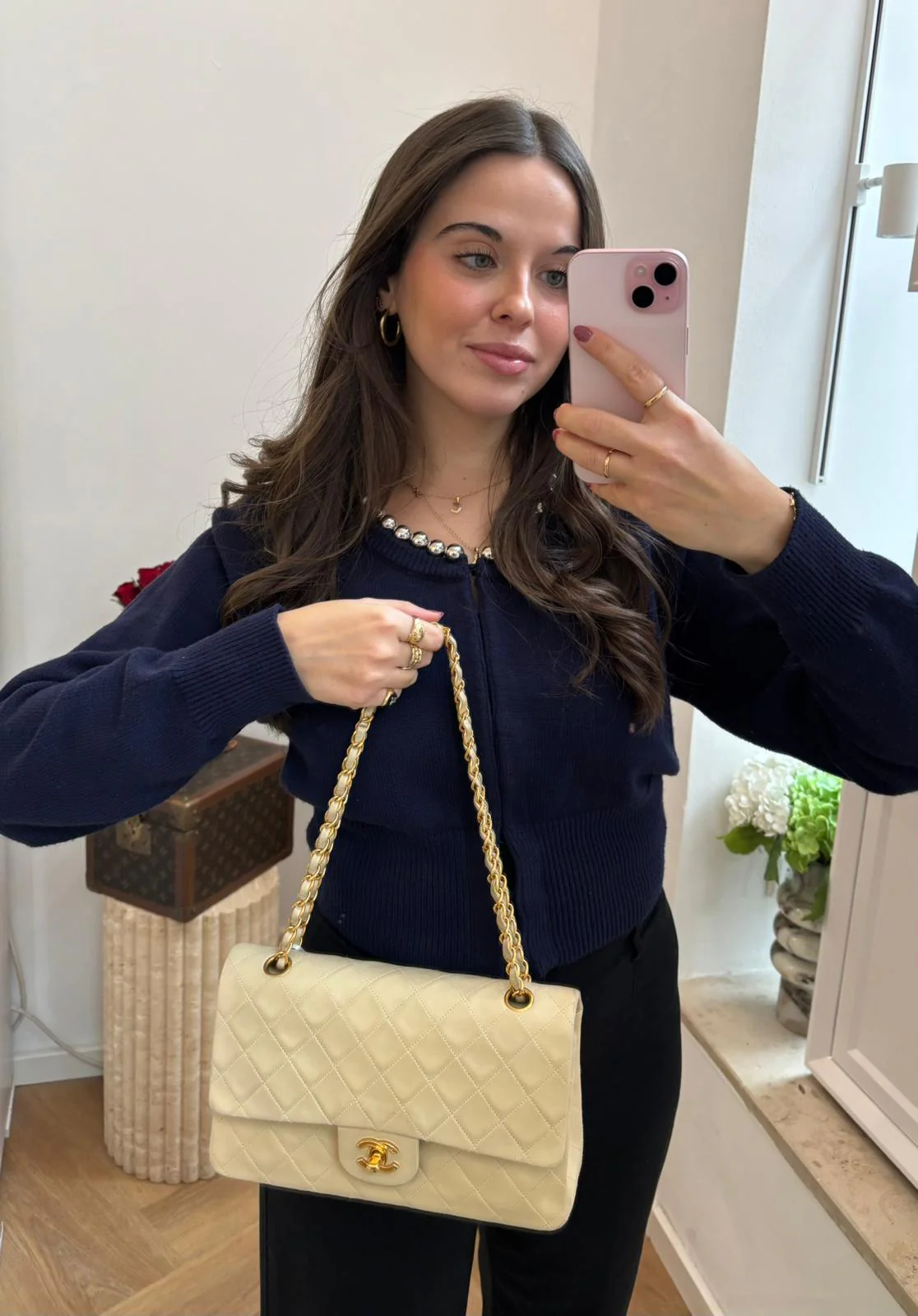 Chanel Beige Vintage Medium Classic Flap Lambskin 1996-1997