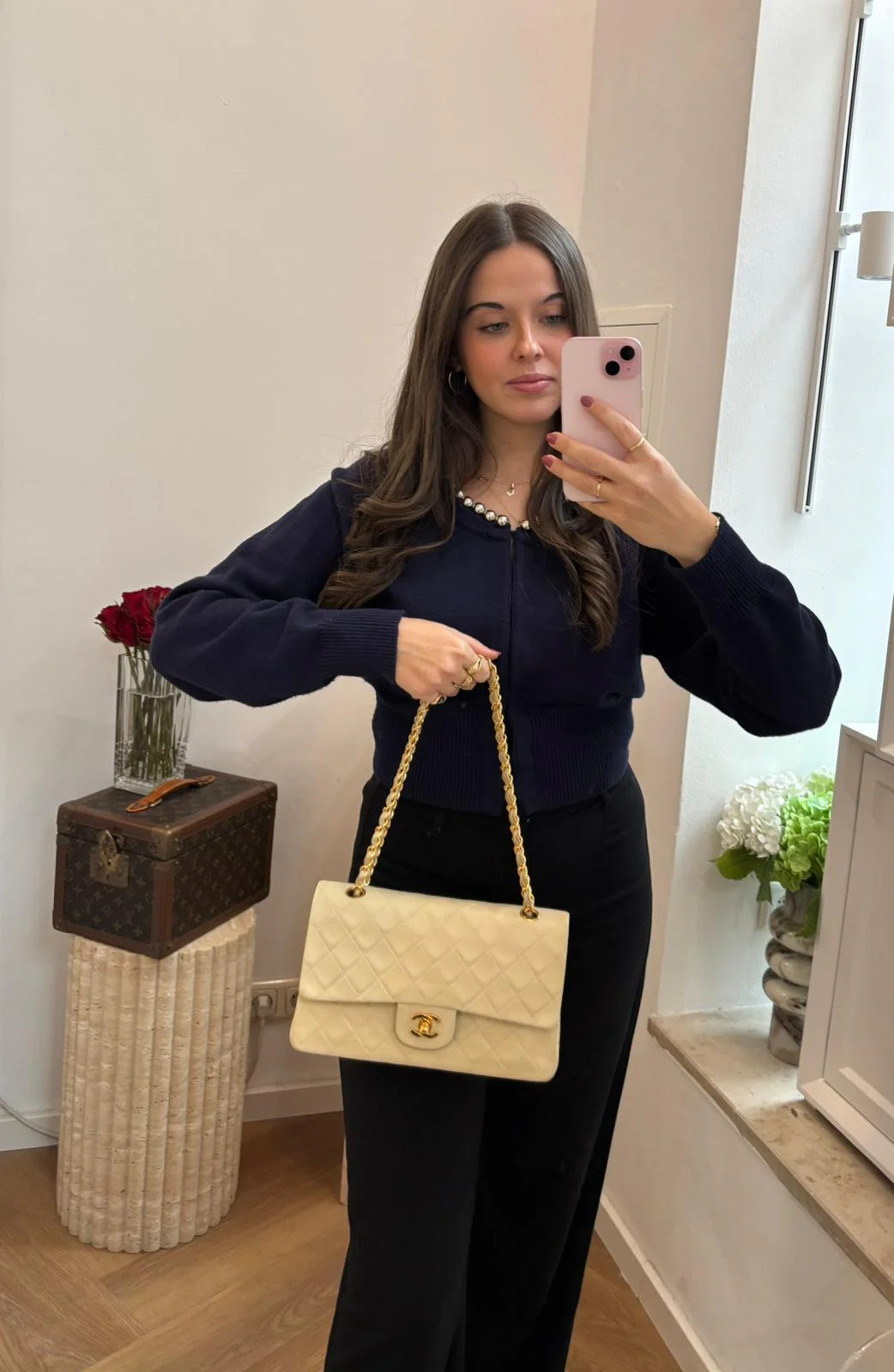 Chanel Beige Vintage Medium Classic Flap Lambskin 1996-1997