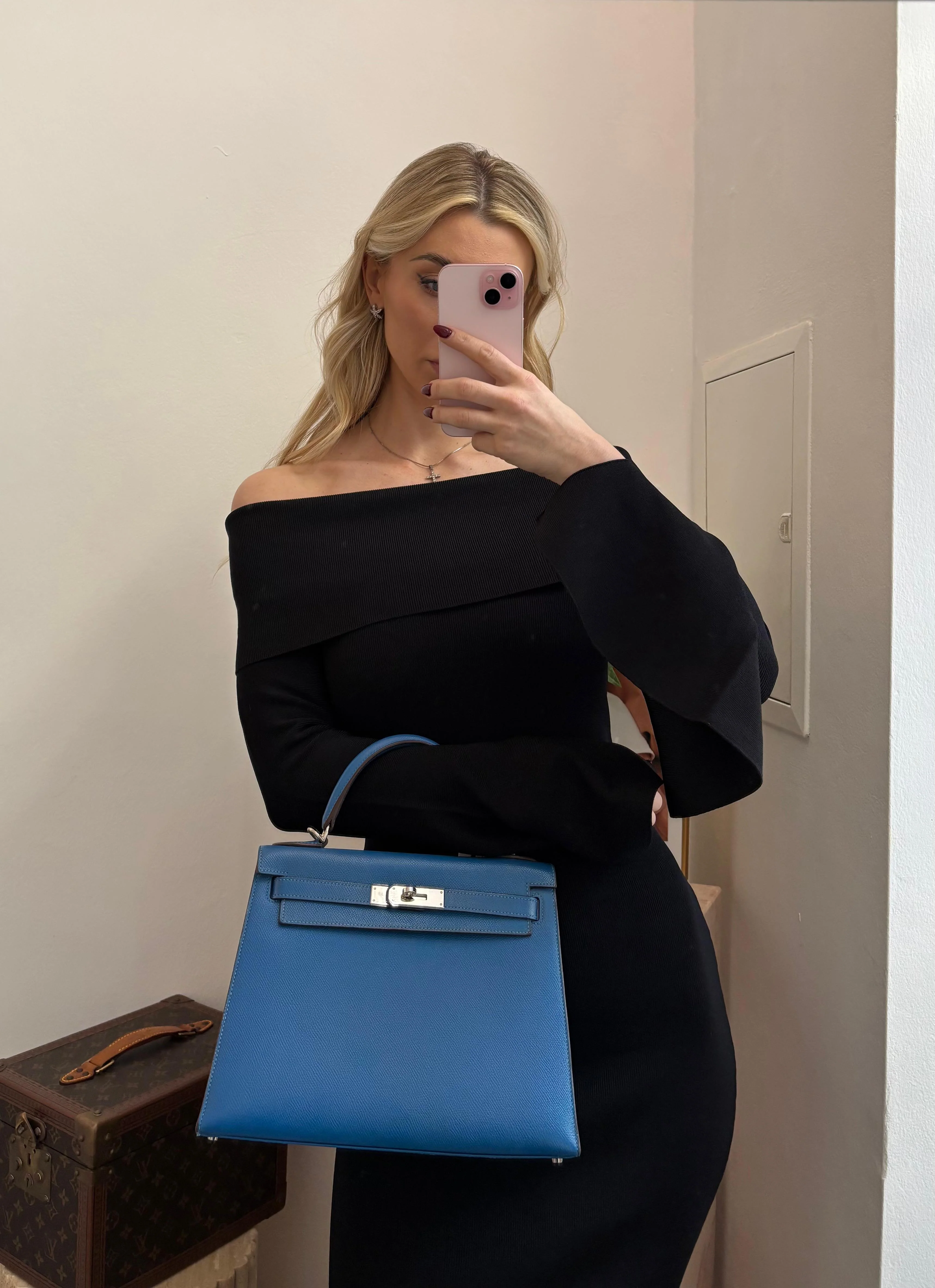 Hermes Kelly 28cm Sellier Bag In Blue Epsom Leather With Silver Hardware - Best Replica Bag Shop