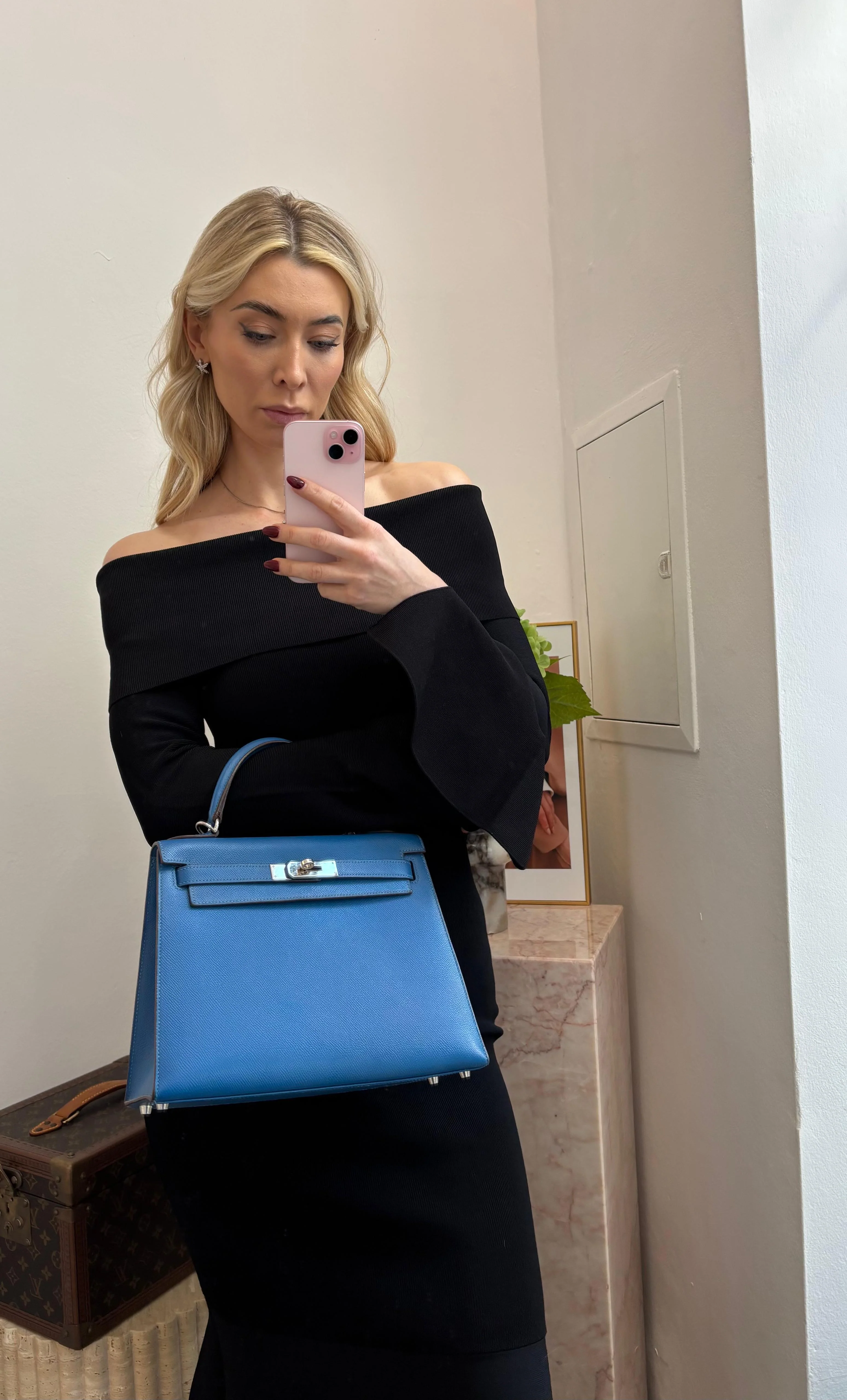 Hermes Kelly 28cm Sellier Bag In Blue Epsom Leather With Silver Hardware - Best Replica Bag Shop
