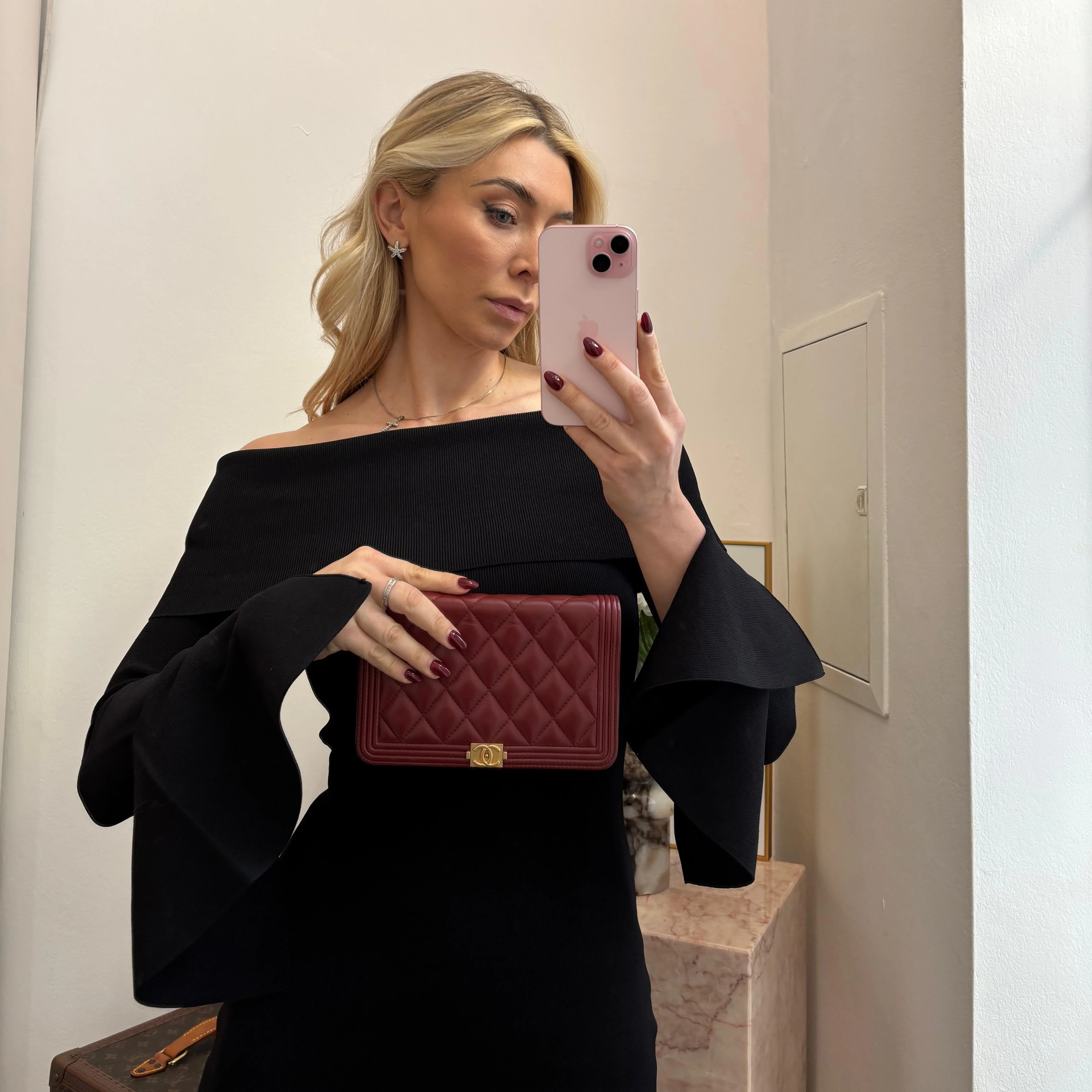 Chanel Burgundy Boy Wallet on Chain Bag Lambskin 2017