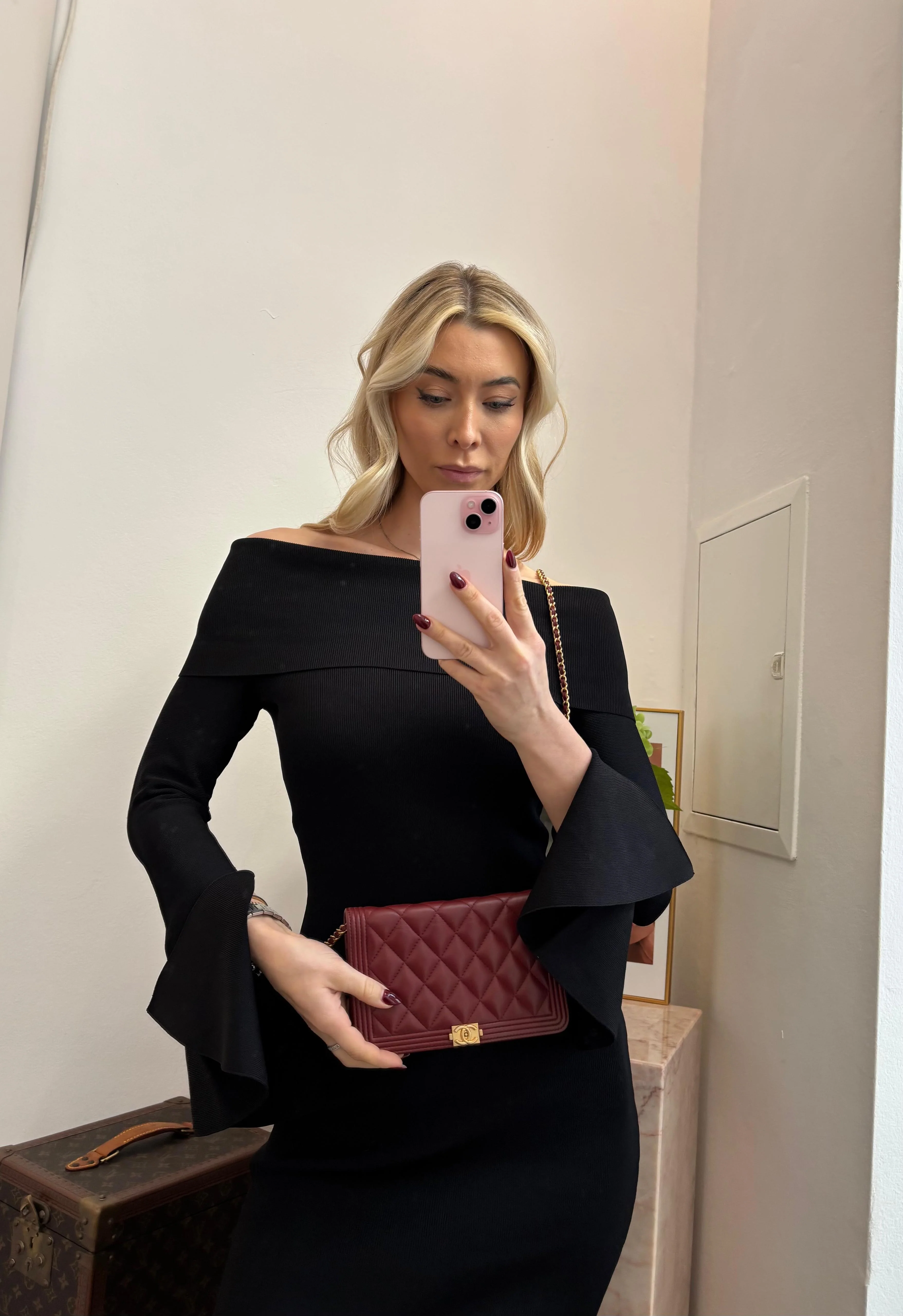 Chanel Boy Wallet on Chain Lammleder burgunderrot 2017