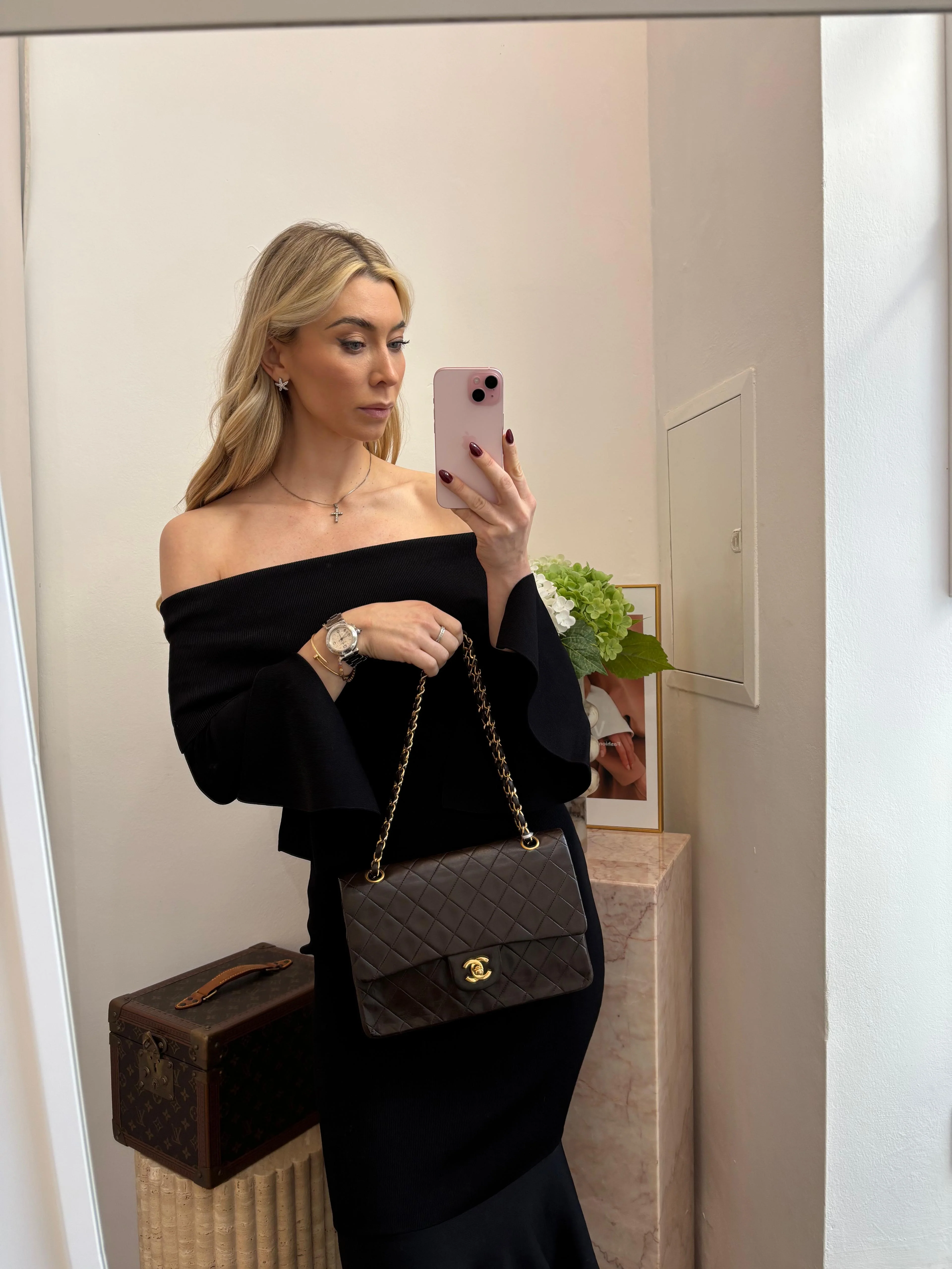 Chanel Vintage Classic Flap Bag in Chocolate Brown With 24k Gold Hardware Medium Size