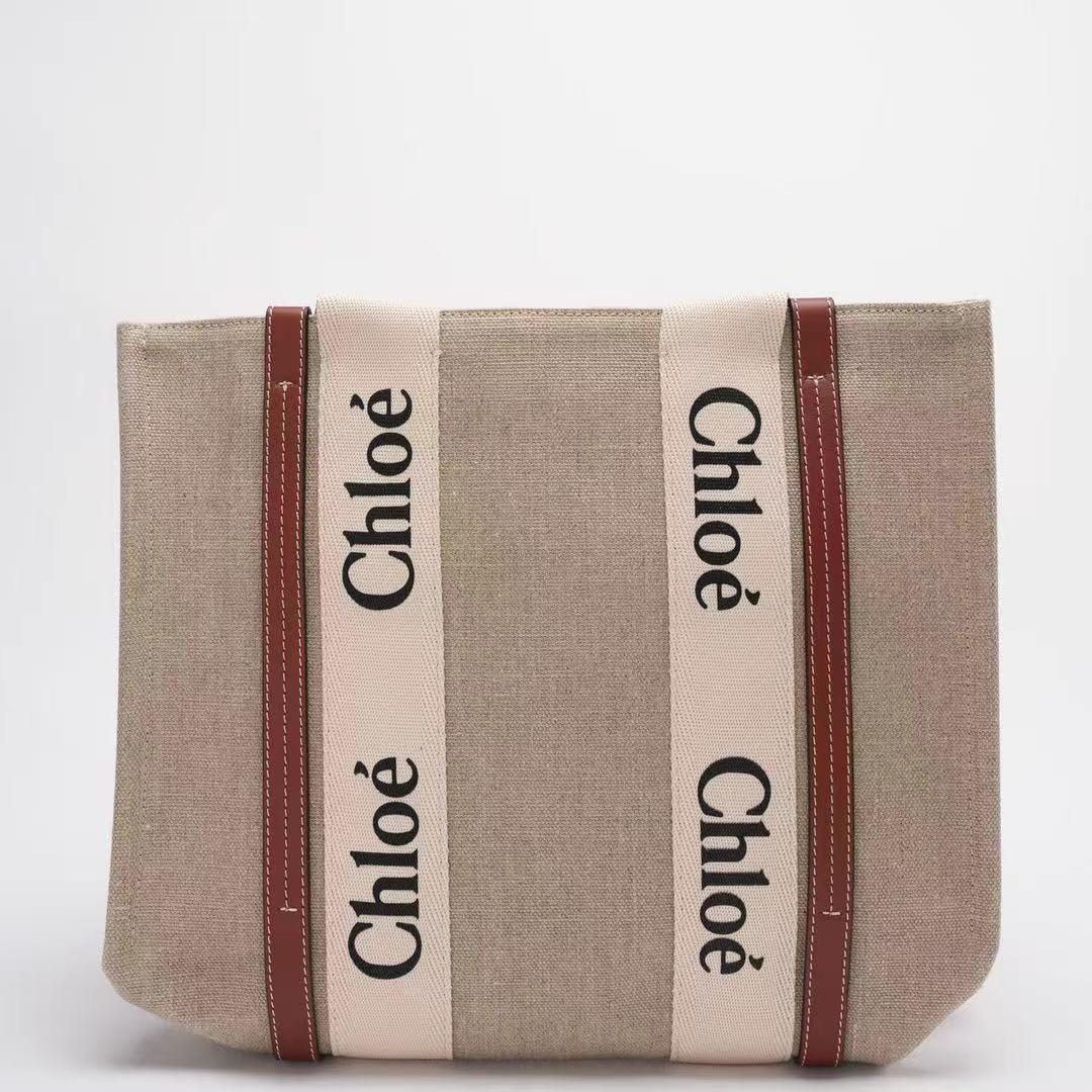 Chloe White Medium Woody Tote Bag Leinen Back