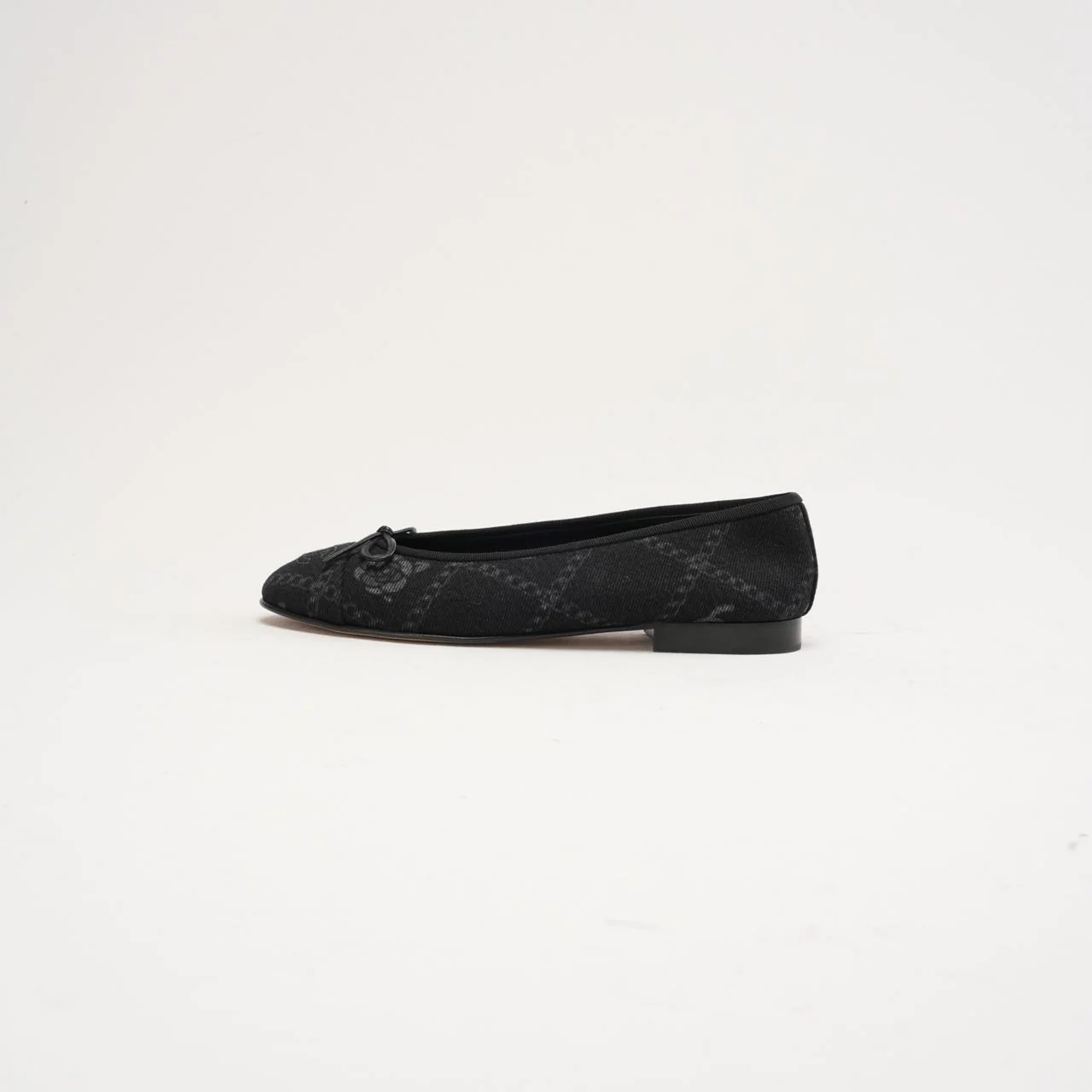 Chanel Black Printed Denim CC Cap Toe Ballet Flats 37.5