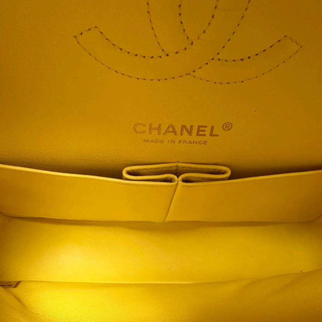 Chanel Yellow Lambskin Quilted Medium Double Flap Gold Hardware