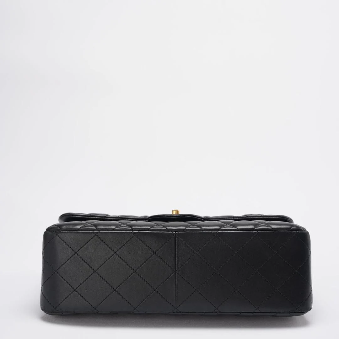 Chanel Timeless Classic Flap  Bag Black Jumbo Quilted Leather Gold Hardware  Bottom