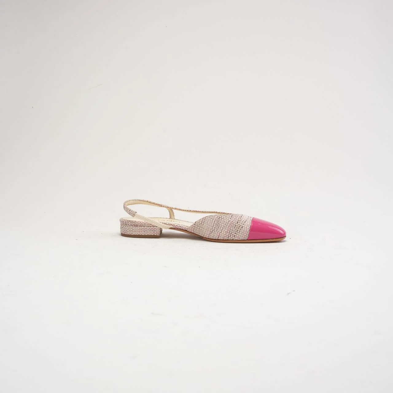Chanel Pink CC Logo Tweed Leather Slingback Flats Size 38 C