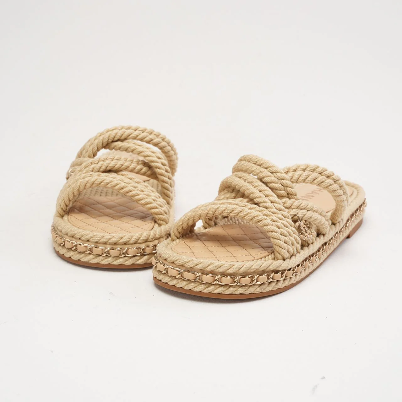 Chanel Coco Mark Mulas Beige Dad Sandals Size 38