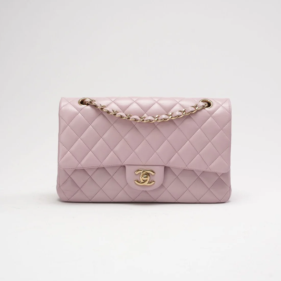 Chanel Pink Quilted Medium Classic Double Flap Bag 2017