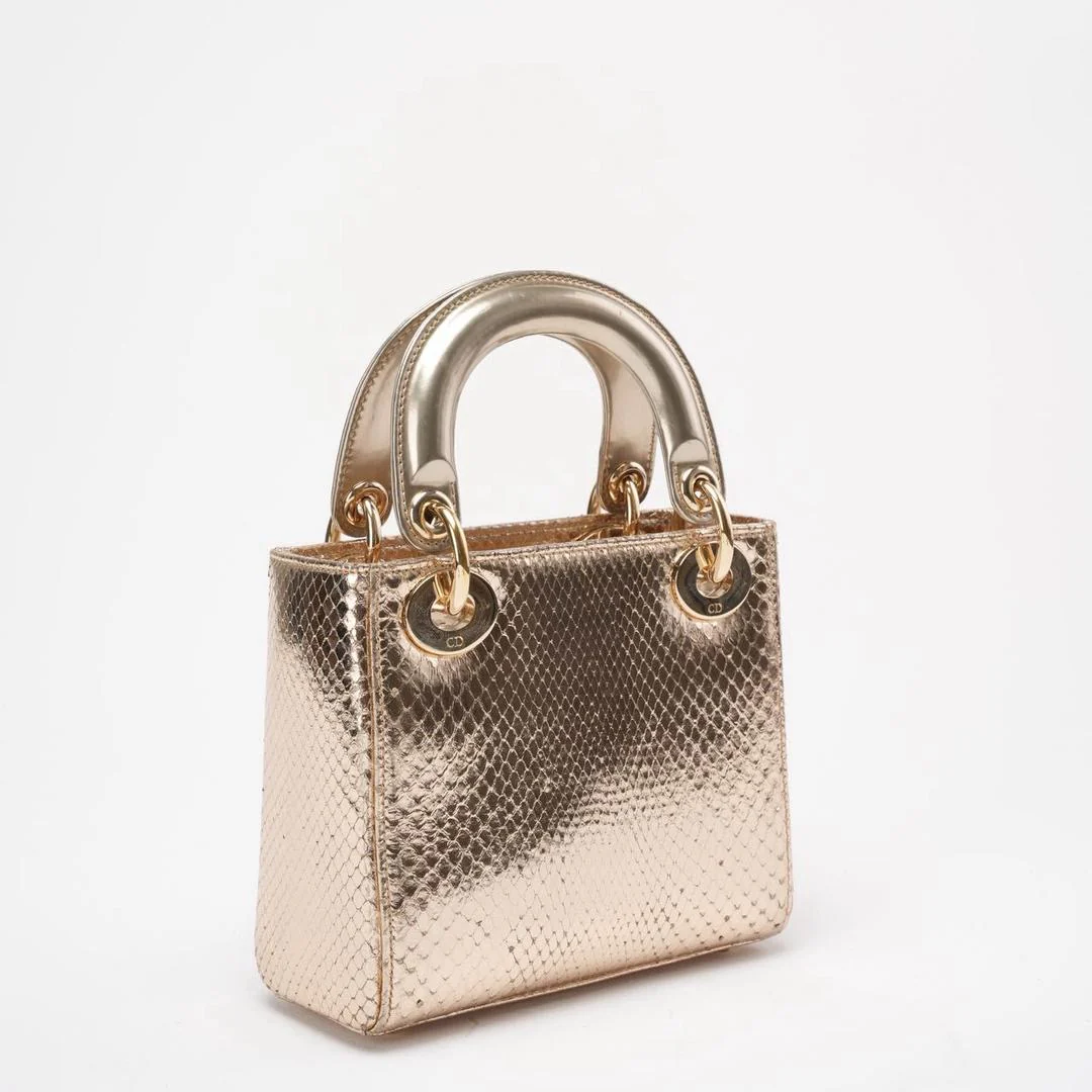 Dior Mini Lady Dior Bag Gold in Python Leather with Gold Hardware on