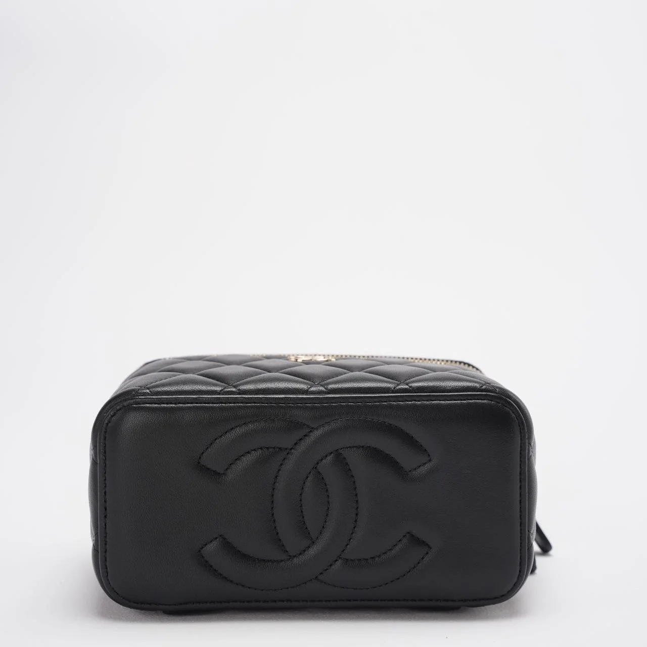 Chanel Vanity Case Bag Black Quilted Lambskin Bag with Gold Hardware Bottom