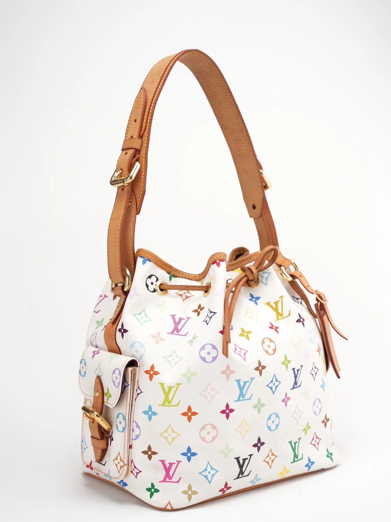 Louis Vuitton White Multicolor Takashi Murakami Bucket Canvas Bag