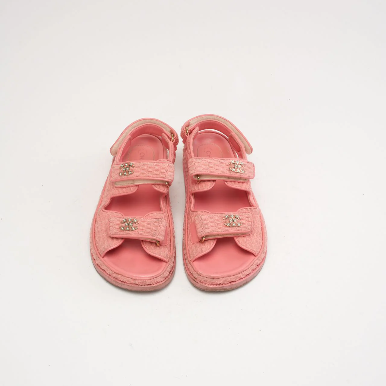 Chanel Pink Dad Fabric Sandals Size 38.5