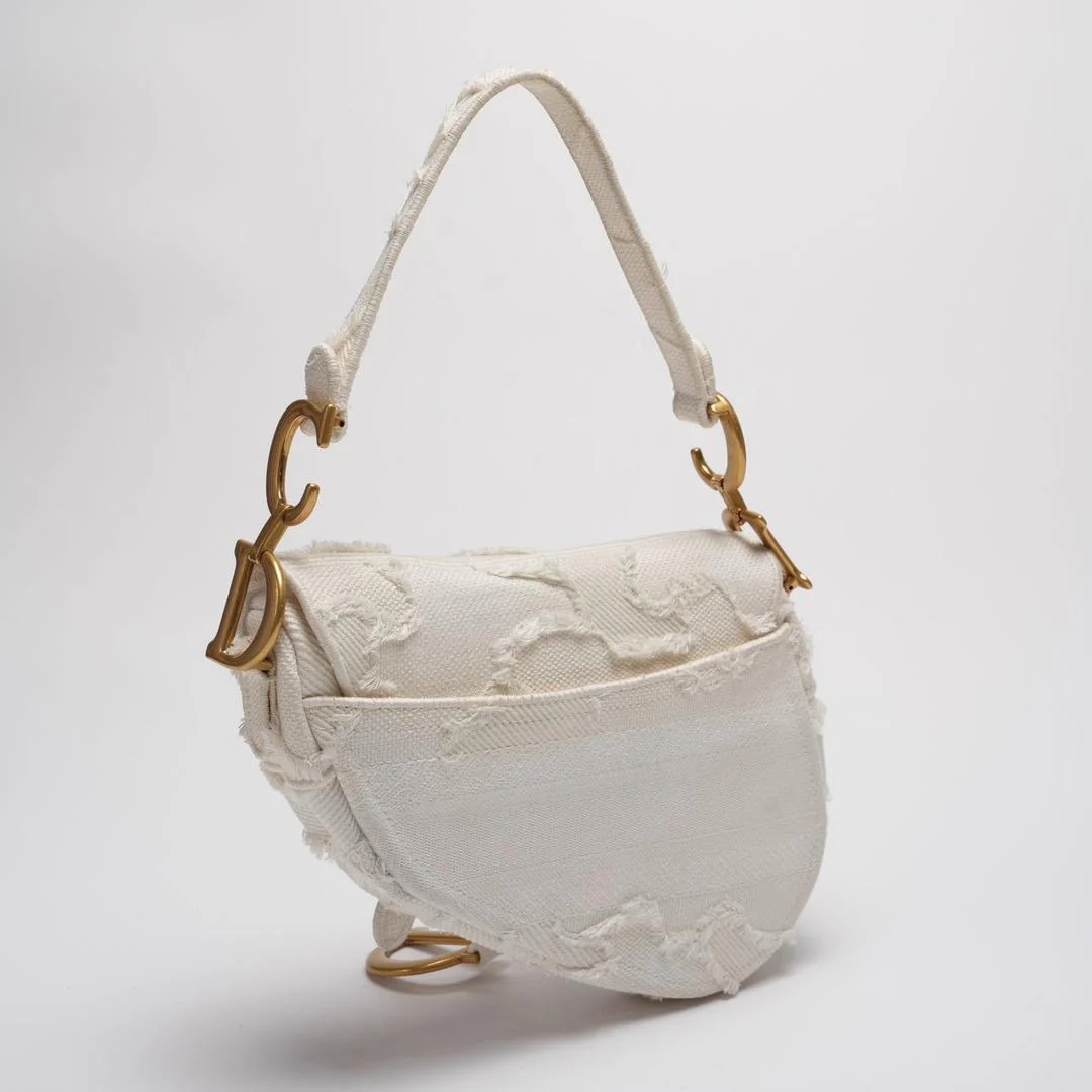 Dior Saddle Bag Camouflage White Canvas Medium Handbag with Gold Hardware 2020