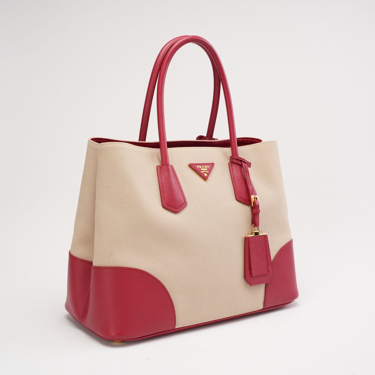 Prada Canapa Saffiano Double Tasche Beige und Rot