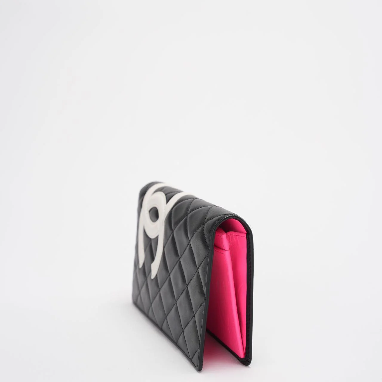 Chanel Cambon Wallet Classic Black White Wallet Quilted Calfskin with Pink Interior
