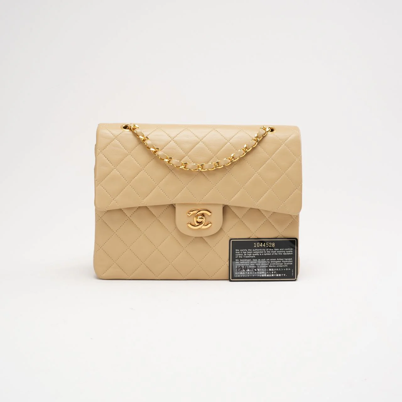 Sac Chanel Vintage Classic Double Rabat Moyen Beige 1991