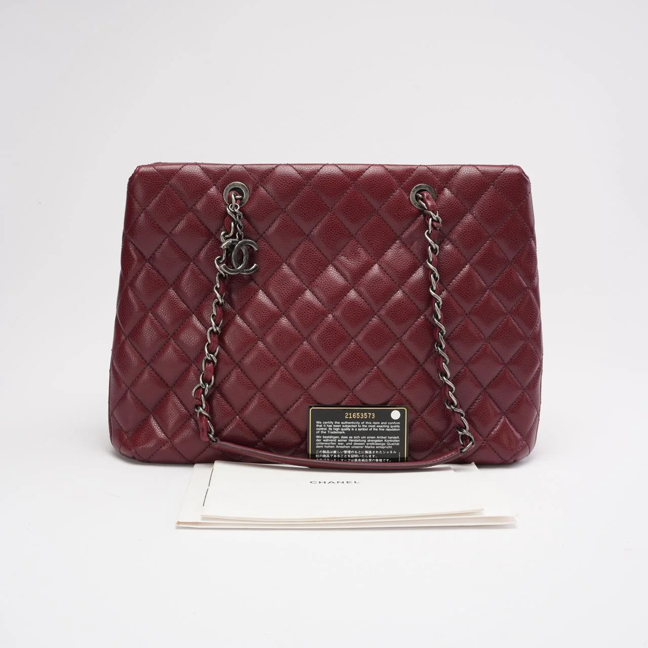 Chanel Burgundy Red Caviar Leather City Shopping Tote Bag 2016