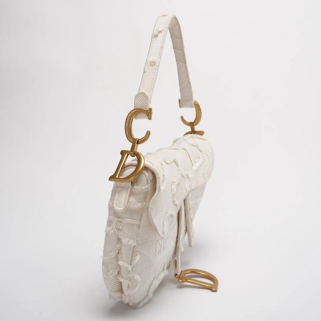 Dior Saddle Bag Camouflage White Canvas Medium Handbag with Gold Hardware 2020
