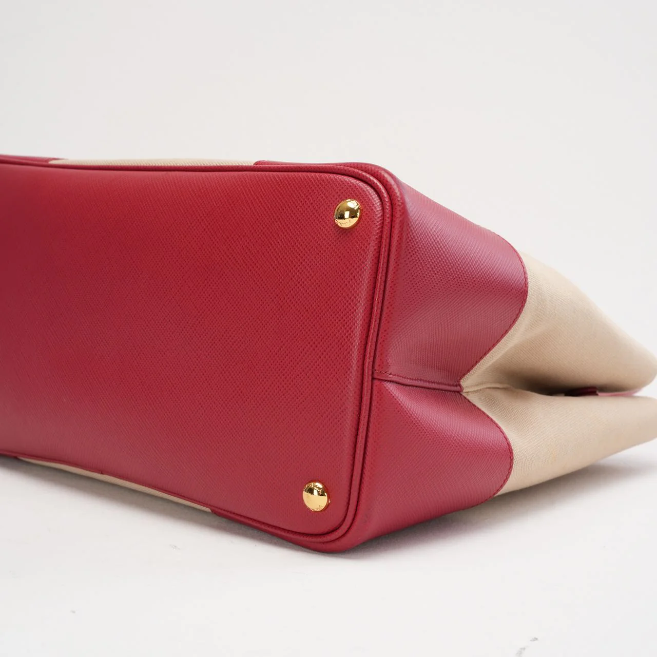 Parada Beige and Red Canapa Saffiano Double Bag