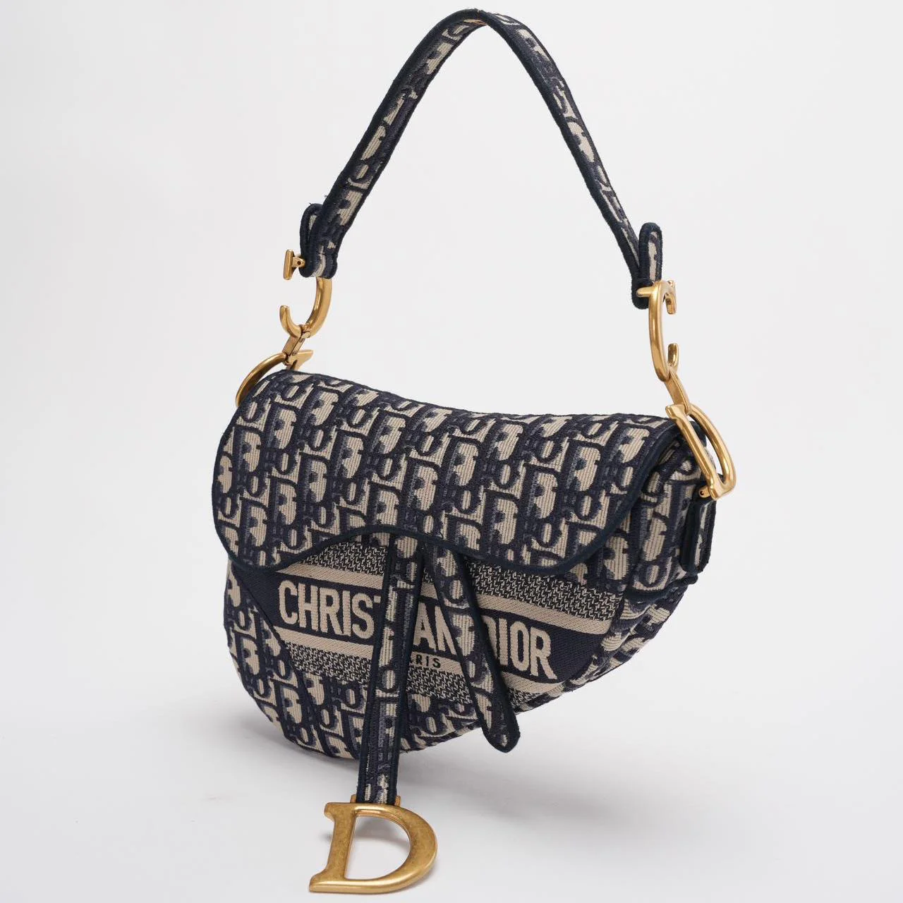 Dior Saddle Bag Blue Oblique Embroidery Bag Medium with Shoulder Strap 2021  Side