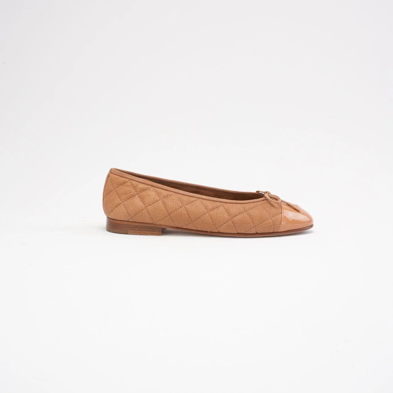 Chanel Brown Quilted Leather CC Bow Ballet Flats Size 37