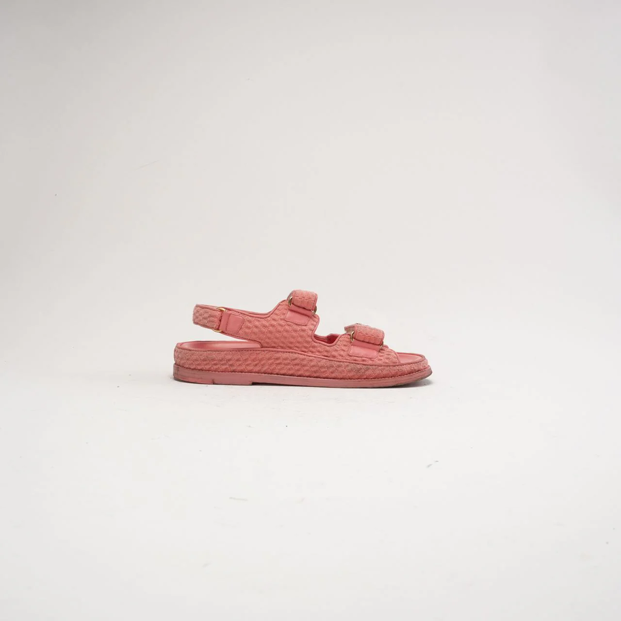 Chanel Pink Dad Fabric Sandals Size 38.5