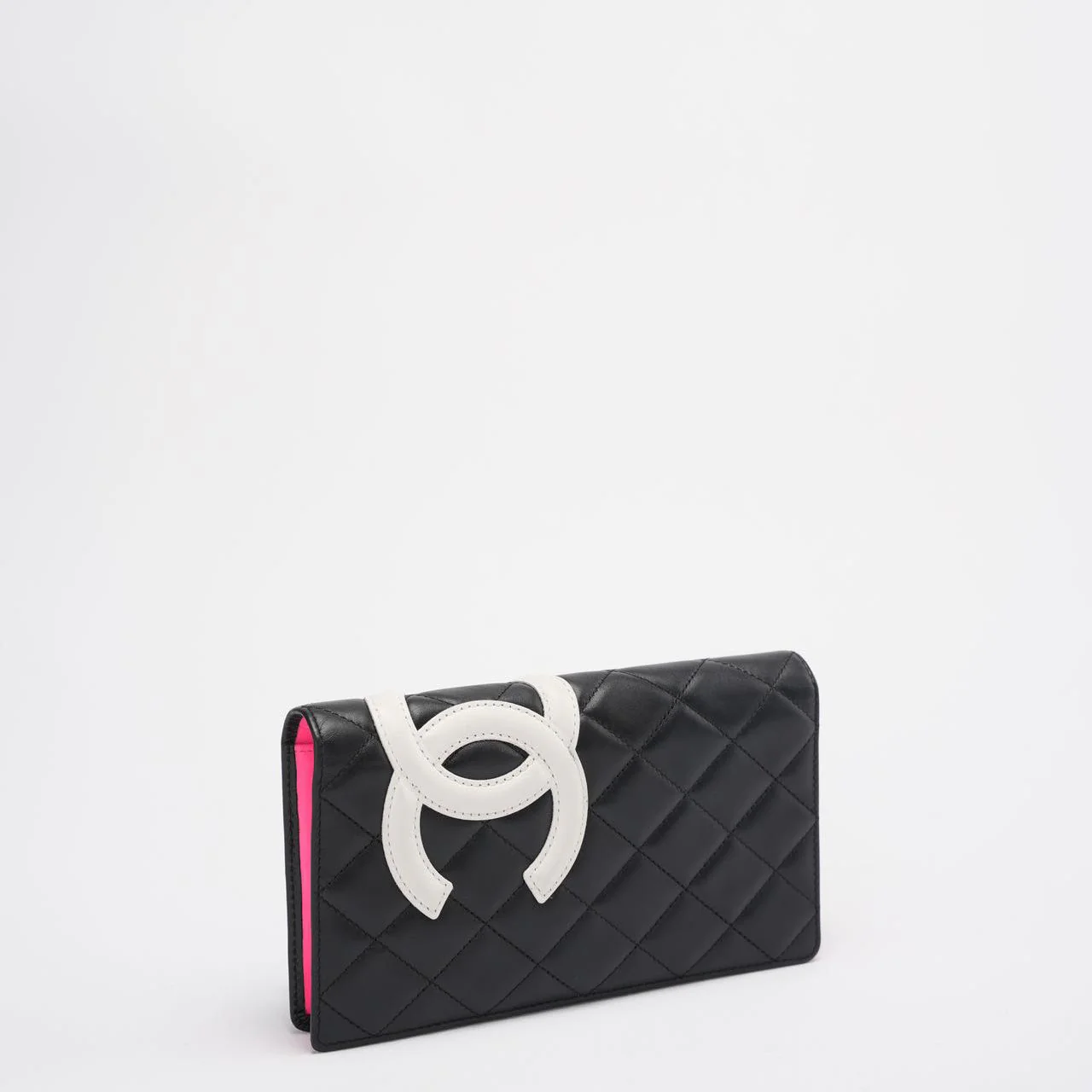 Chanel Cambon Wallet Classic Black White Wallet Quilted Calfskin with Pink Interior