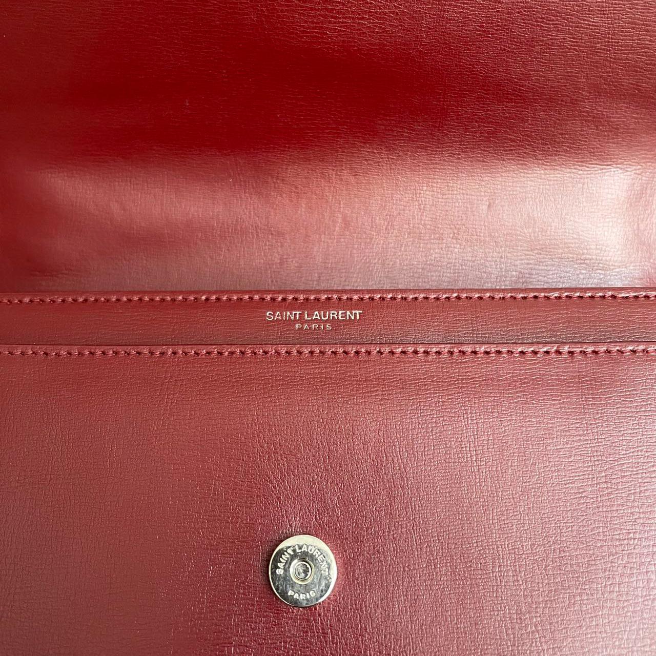 Saint Laurent Sunset Bag Burgundy Box Leder with Silver Hardware Medium