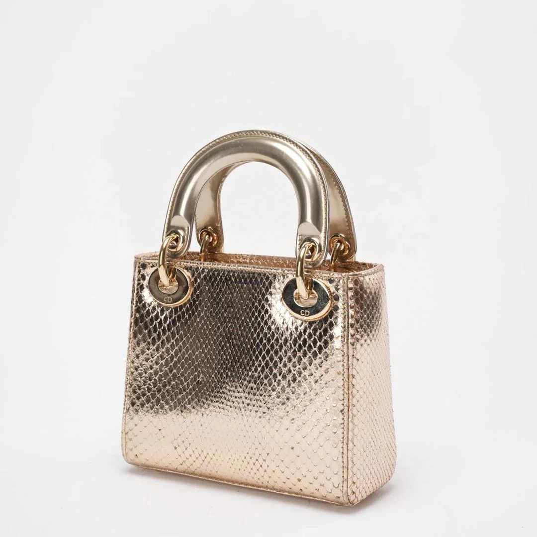 Dior Mini Lady Dior Bag Gold in Python Leather with Gold Hardware on
