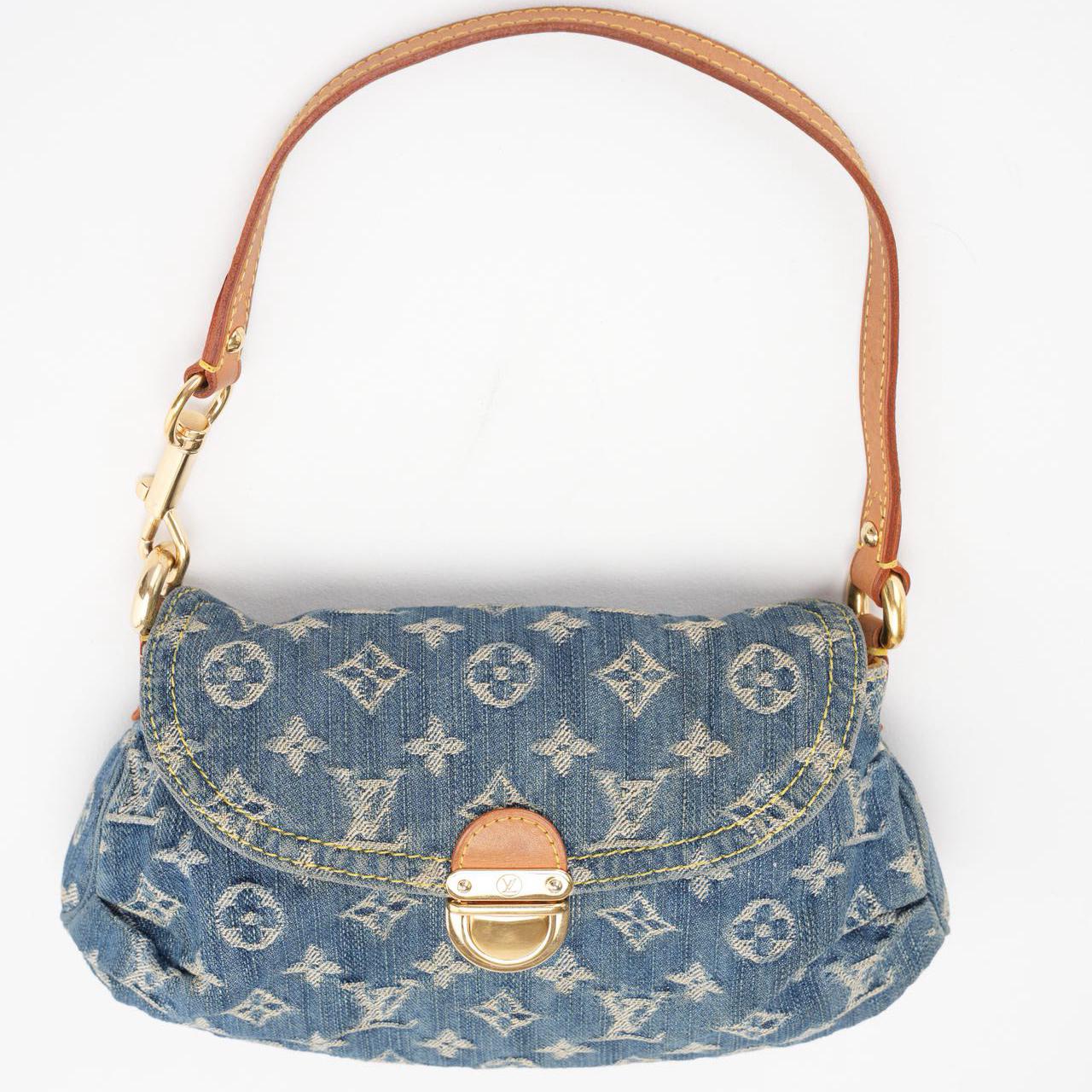 Louis Vuitton Vintage Shoulder Handbag Monogram Denim Mini Pretty Canvas Leather Blue