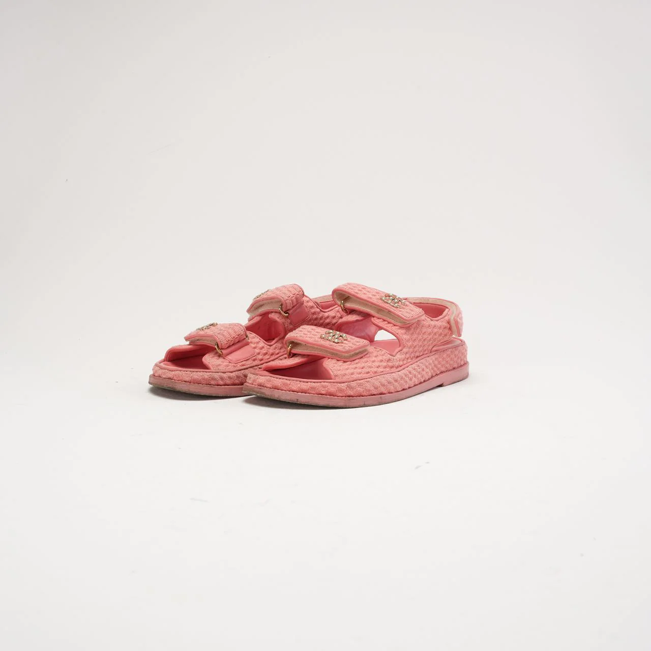 Chanel Pink Dad Fabric Sandals Size 38.5