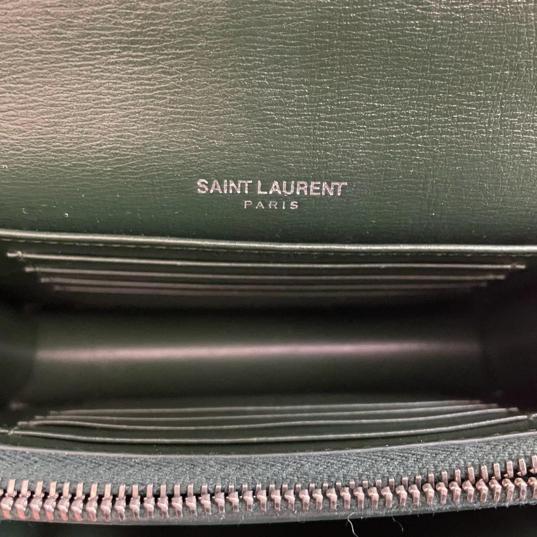 Saint Laurent Sunset Wallet on Chain Mini Olive Green with Silver Tone Hardware