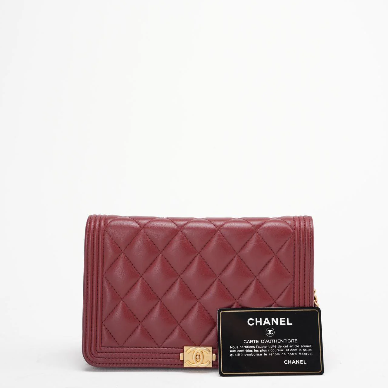 Chanel Burgundy Boy Wallet on Chain Bag Lambskin 2017