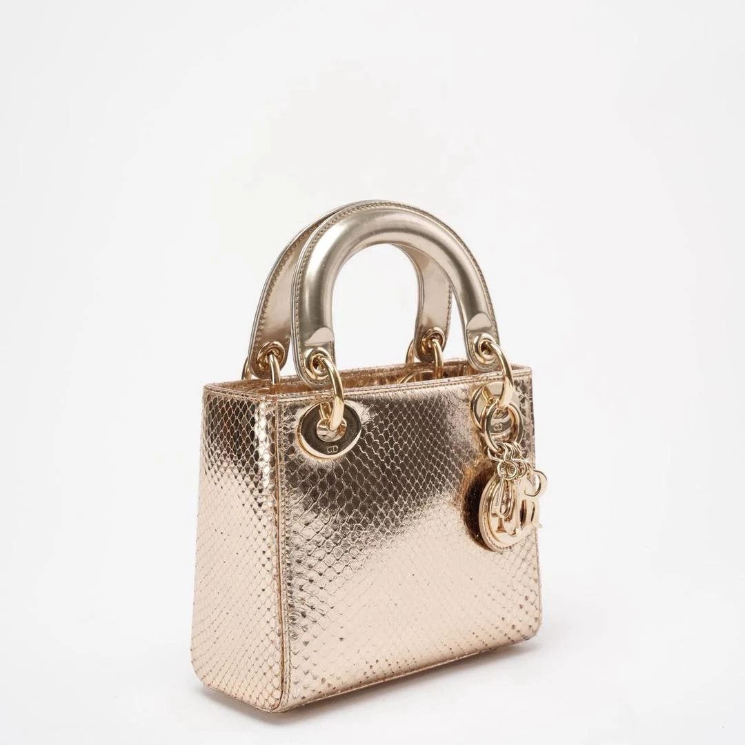 Dior Mini Lady Dior Bag Gold in Python Leather with Gold Hardware on