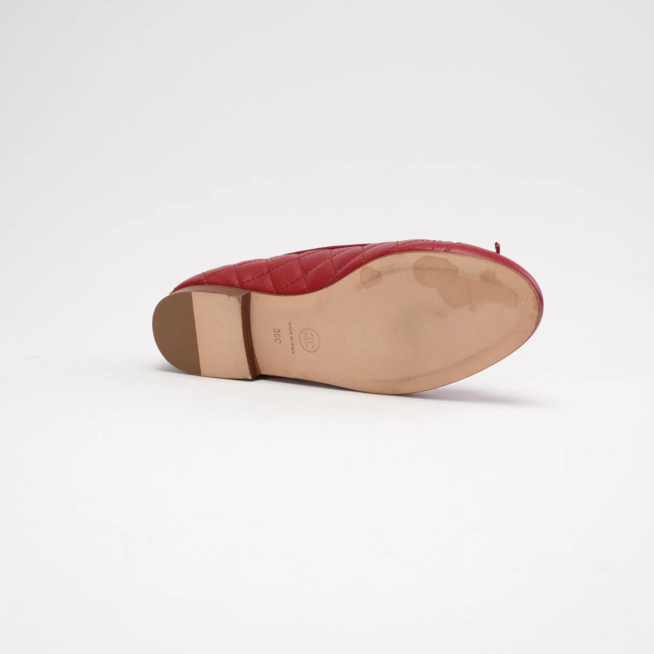 Chanel Red Leather CC Cap Toe Ballet Flats Size 38