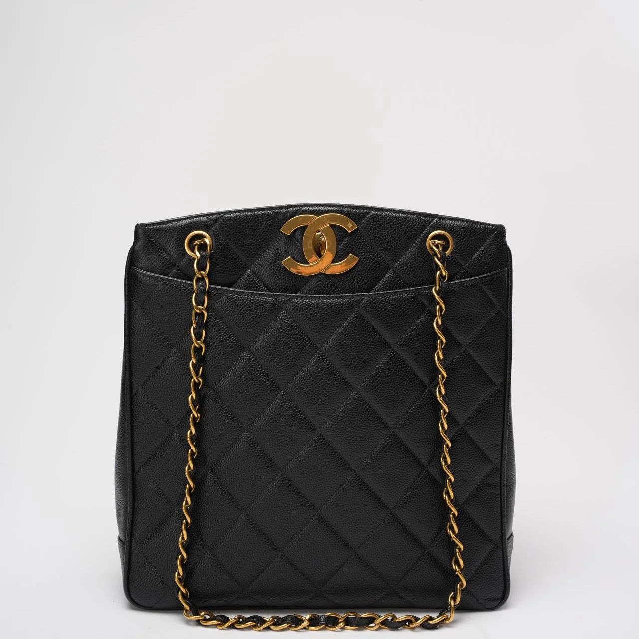 Chanel Vintage 1994 - 1996 Black Caviar Shoulder Tote Gold Hardware