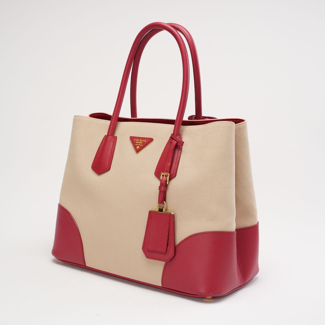 Parada Beige and Red Canapa Saffiano Double Bag