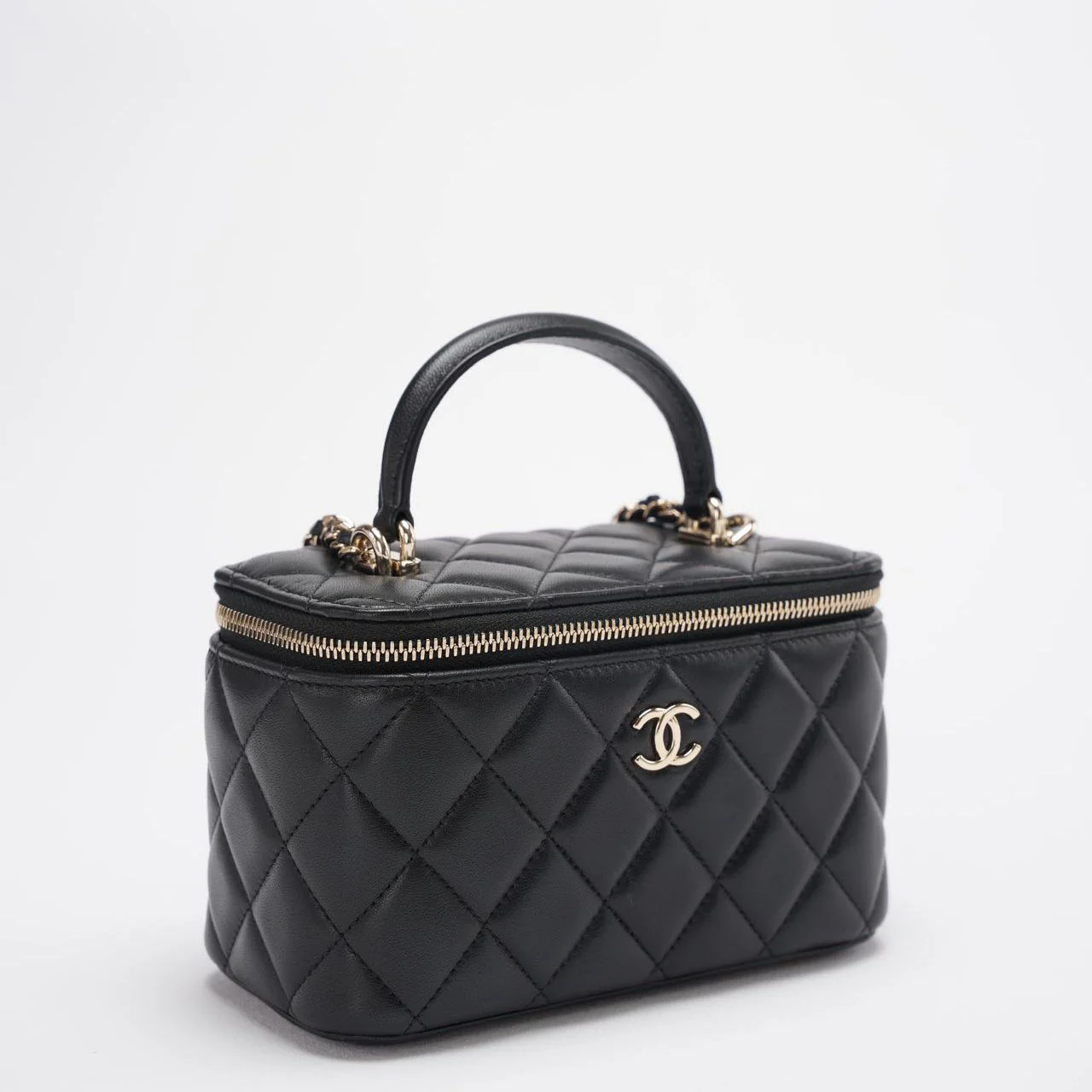 Chanel Vanity Case Bag Black Quilted Lambskin Bag with Gold Hardware