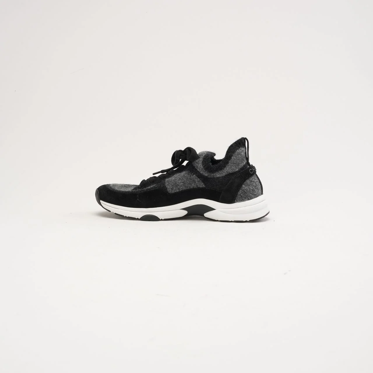 Chanel Knit Fabric Suede Sneakers 39 Grey Black