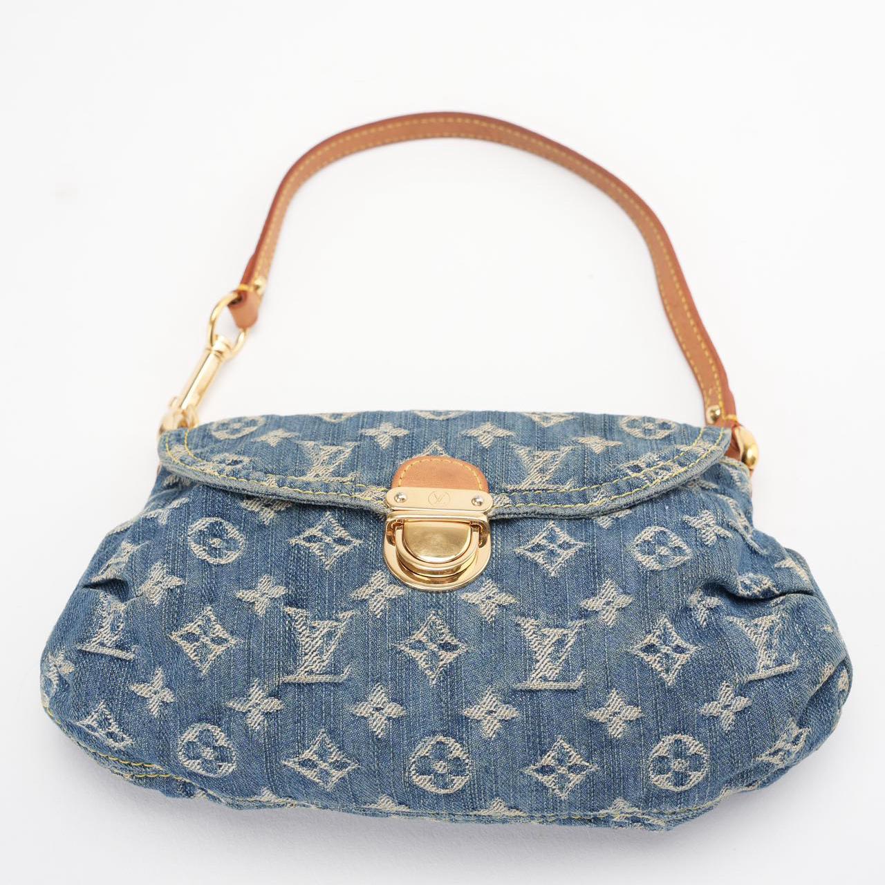 Louis Vuitton Vintage Shoulder Handbag Monogram Denim Mini Pretty Canvas Leather Blue