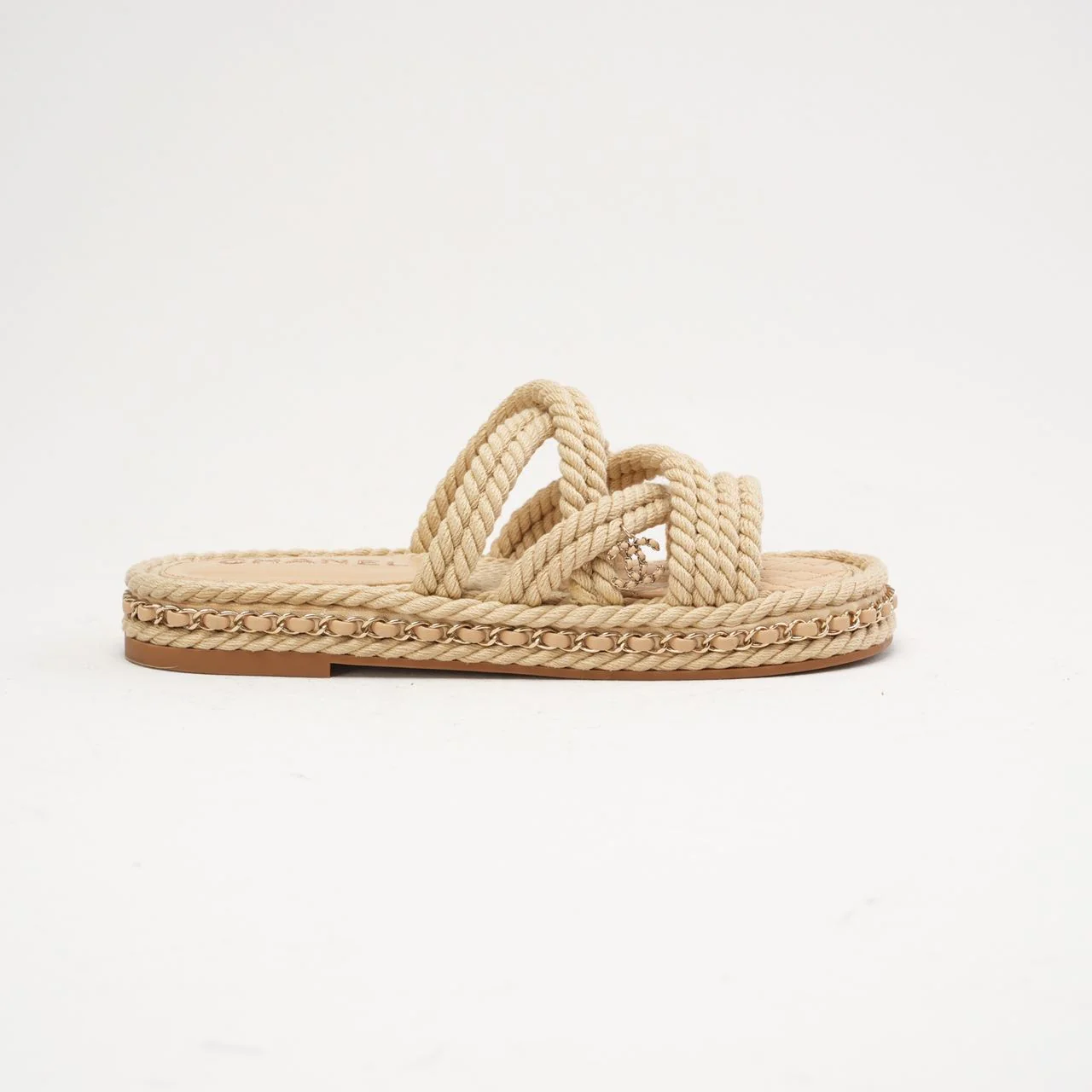 Chanel Coco Mark Mulas Beige Dad Sandals Size 38