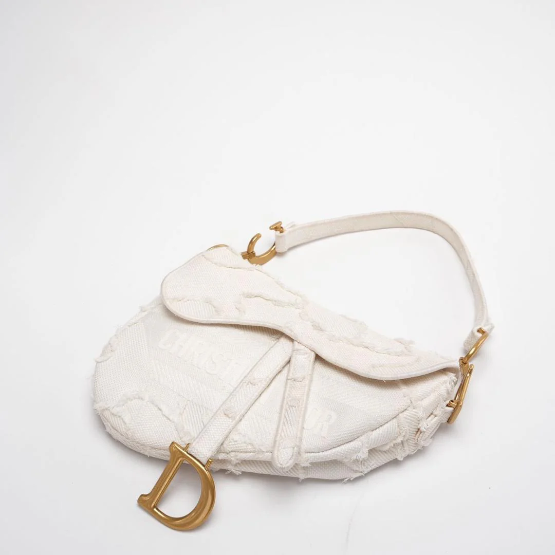 Dior Saddle Bag Camouflage White Canvas Medium Handbag with Gold Hardware 2020