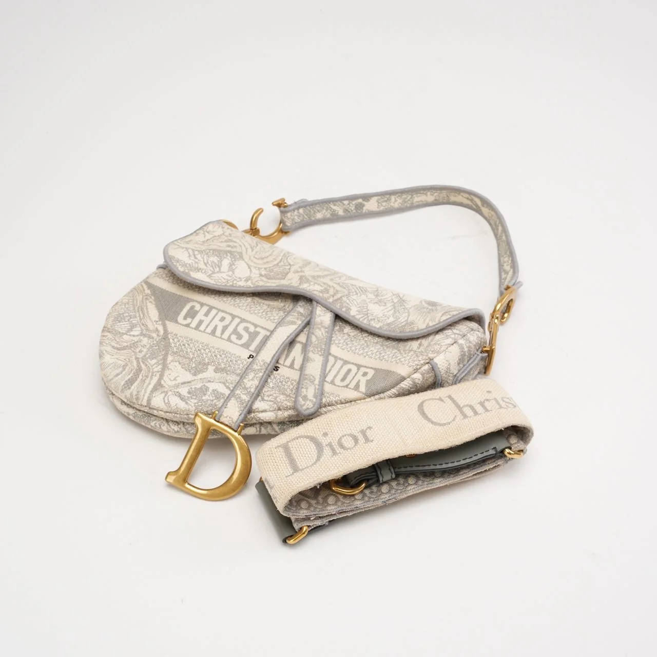 Dior Saddle Medium Canvas White / Grey