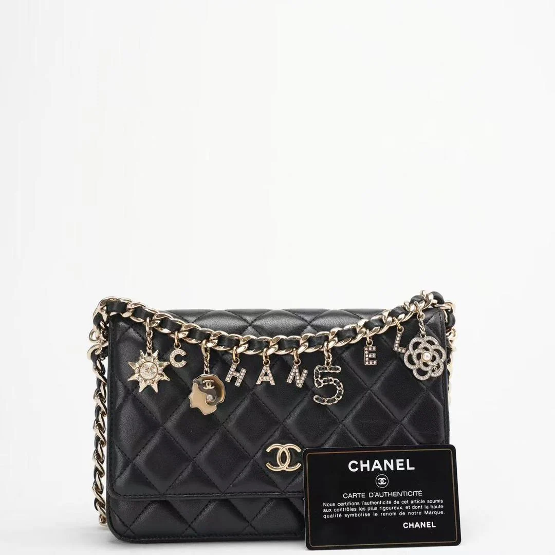 Chanel Black Wallet on Chain (WOC) Coco Charm Lambskin 2021
