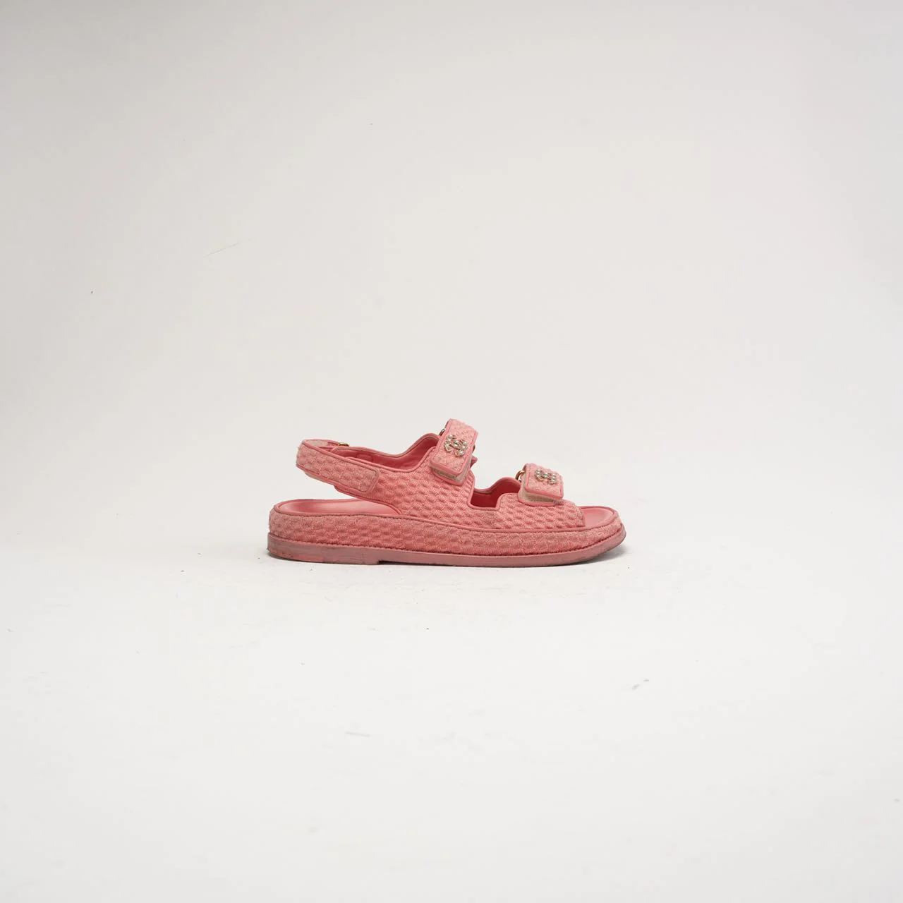 Chanel Pink Dad Fabric Sandals Size 38.5