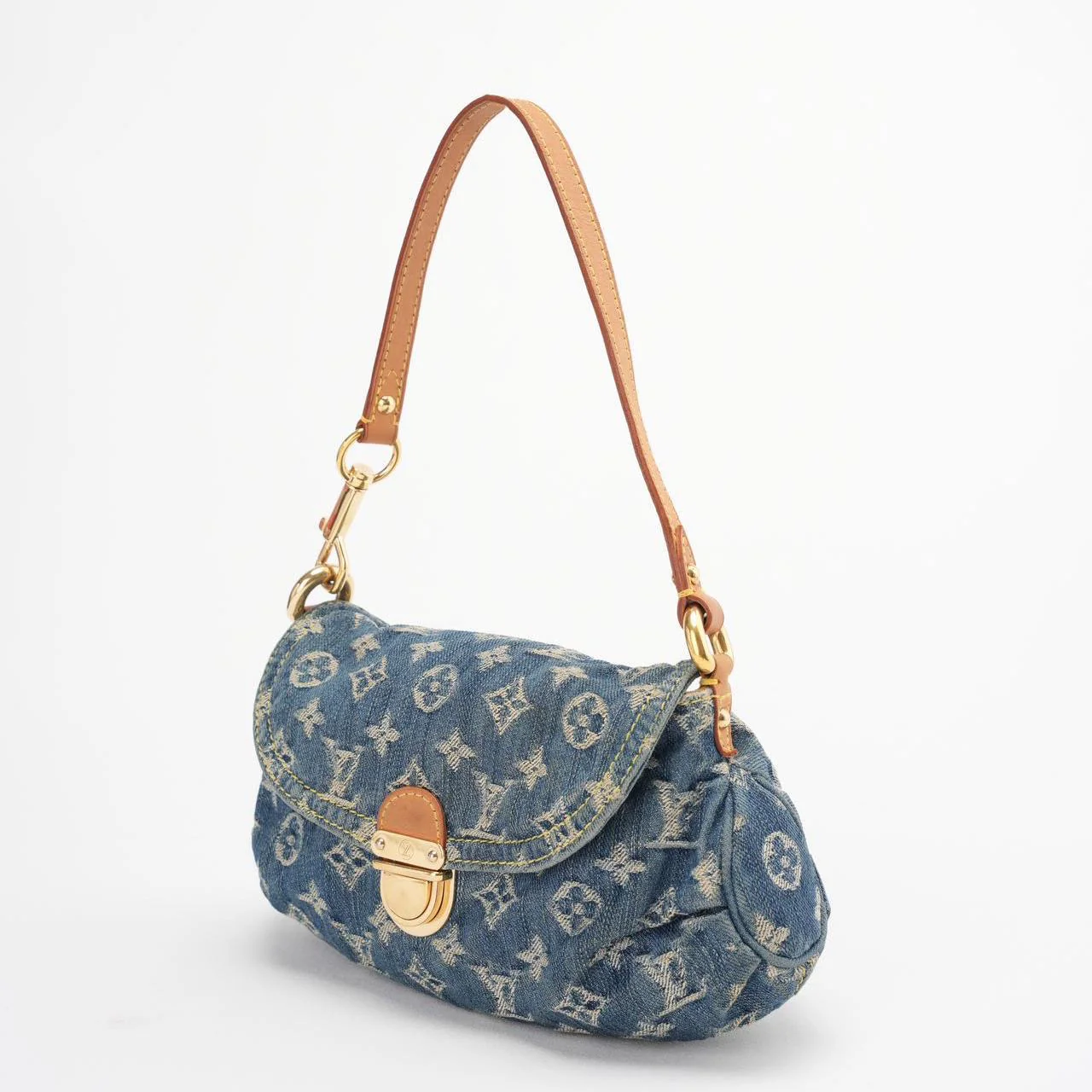 Louis Vuitton Vintage Shoulder Handbag Monogram Denim Mini Pretty Canvas Leather Blue