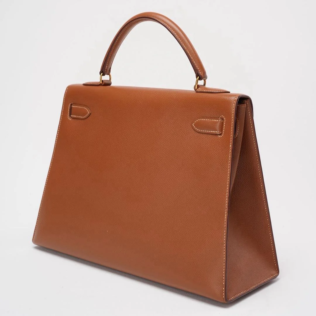 Hermès Vintage Kelly Sellier 32 Gold Leather V Cricle 1992